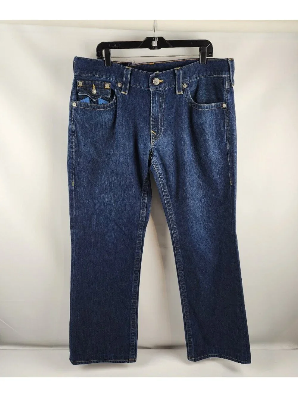 True Religion Jeans Mens 38 Ricky Flap Straight Blue M24859P43 Altered Hem Waist